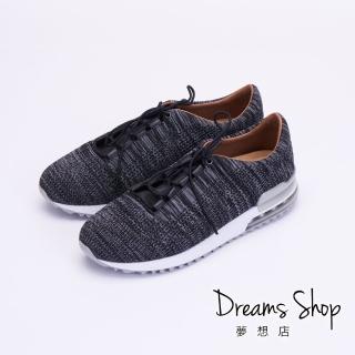 【DREAMS SHOP】輕量氣墊_MIT飛織減壓綁帶休閒鞋-黑色(大尺碼女鞋41)