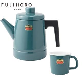 【FUJIHORO 富士琺瑯】1.6L琺瑯咖啡壺+8cm琺瑯馬克杯(煙霧藍)