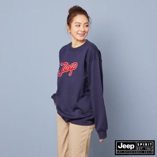 【JEEP】品牌LOGO簡約設計大學T-男女適穿(海軍藍)
