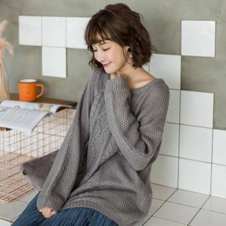 【OB 嚴選】純色麻花編織寬鬆粗針織毛衣長版上衣 《FA1532》