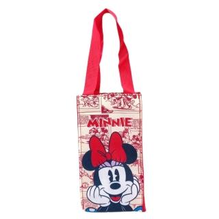 【小禮堂】Disney 迪士尼 米妮 方形保冷水壺袋 - 米紅托臉(平輸品)