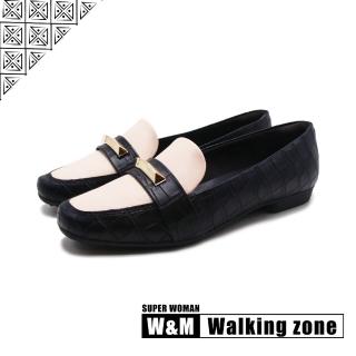 【WALKING ZONE】女 SUPER WOMAN系列 鱷魚紋樂福低跟鞋 女鞋(黑白)