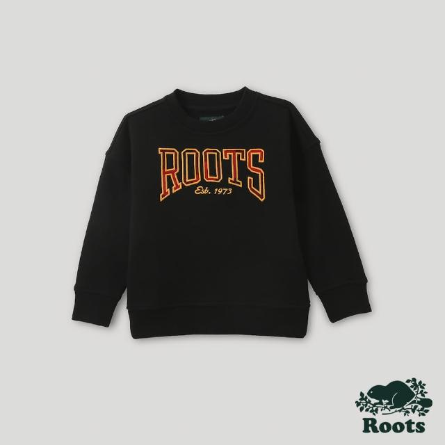 【Roots】Roots小童-格紋風潮系列 格紋元素寬版圓領上衣(黑色)