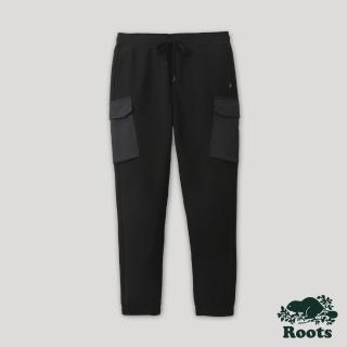 【Roots】Roots 男裝- 城市悠遊系列 異材質拼接雙面布長褲(黑色)