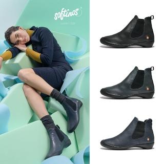 【Softinos】女靴 FARY 質感真皮切爾西靴(82154 黑/森林綠/海軍藍)