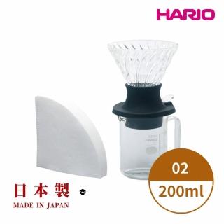 【HARIO】日本製V60浸漬式耐熱玻璃濾杯量杯組 02號(送40入濾紙 聰明濾杯)