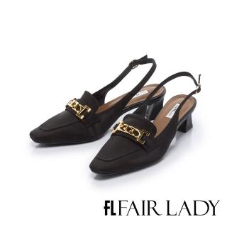 【FAIR LADY】優雅小姐 時尚方頭後拉低跟鞋(黑、402596)