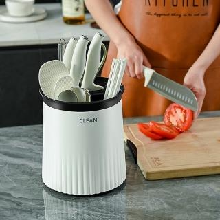 【Mega】廚房多功能360度旋轉刀具置物架 餐具筒(刀具架 餐具收納 瀝水)