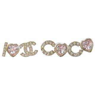 【CHANEL 香奈兒】限定Love CoCo系列經典COCO水鑽針式時尚耳環(淡金)