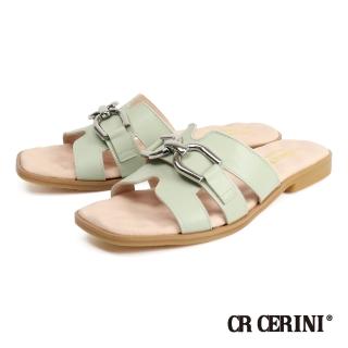 【CR CERINI】馬銜扣造型配飾真皮拖鞋 粉綠色(CR2008W-LGR)