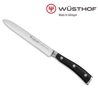 【WUSTHOF 三叉】德國三叉牌CLASSIC IKON black 14CM香腸刀(德國製刀具 鋸齒刀 麵包刀)
