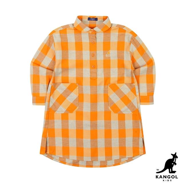 【KANGOL】韓國-KIDS 橘灰格紋襯衫式洋裝(W22AD001)