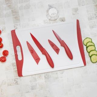 【Colourworks】砧板+刀具2件 紅(切菜 切菜砧板)