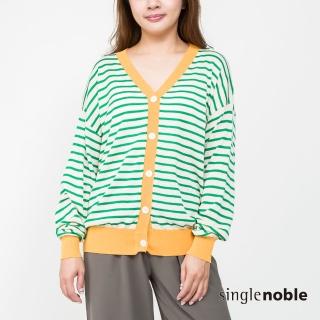 【SingleNoble 獨身貴族】舒適親膚色彩條紋長版線衫(2色)