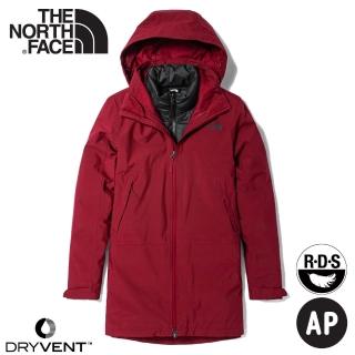 【The North Face】女 二件式防風透氣羽絨外套《紫紅/黑》4NAI/保暖連帽外套/防潑水/休閒外套(悠遊山水)