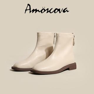 【Amoscova】現貨 女靴 真皮馬汀靴 超軟真皮女靴 素面短靴 中筒靴 重機靴 女鞋(1672)