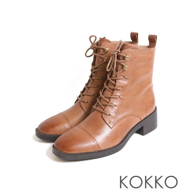 【KOKKO 集團】登山扣設計復古綁帶軍靴(棕色)