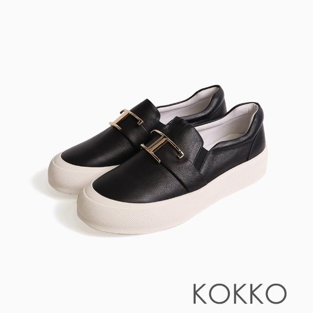 【KOKKO 集團】簡約時尚金屬T字飾扣休閒鞋(黑色)