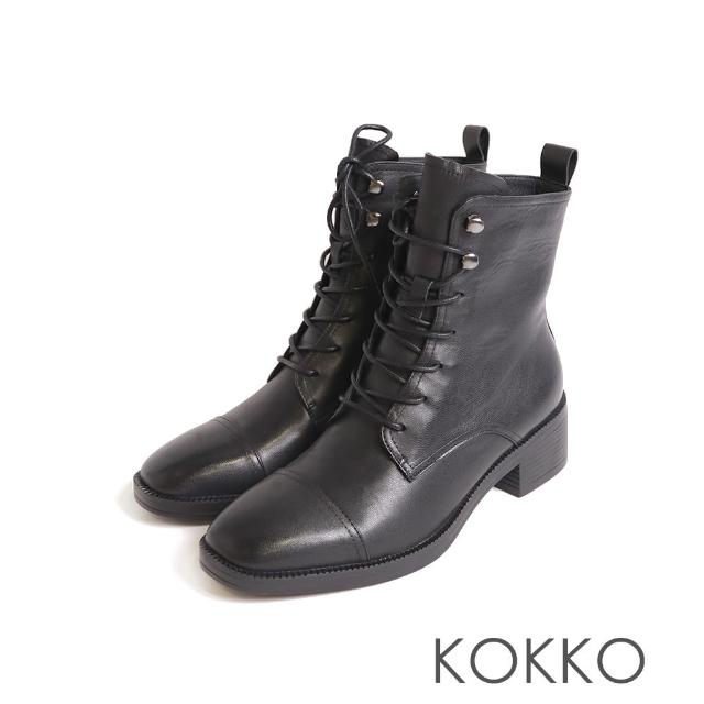 【KOKKO 集團】登山扣設計復古綁帶軍靴(黑色)