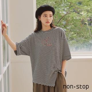【non-stop】休閒率性條紋寬版T恤-2色