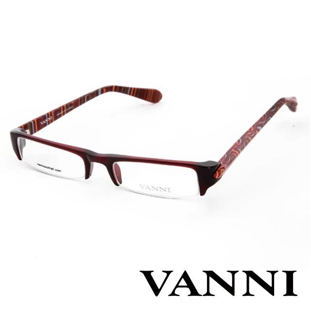 【VANNI】經典高級花紋造型平光眼鏡(V5312A378-深紅)