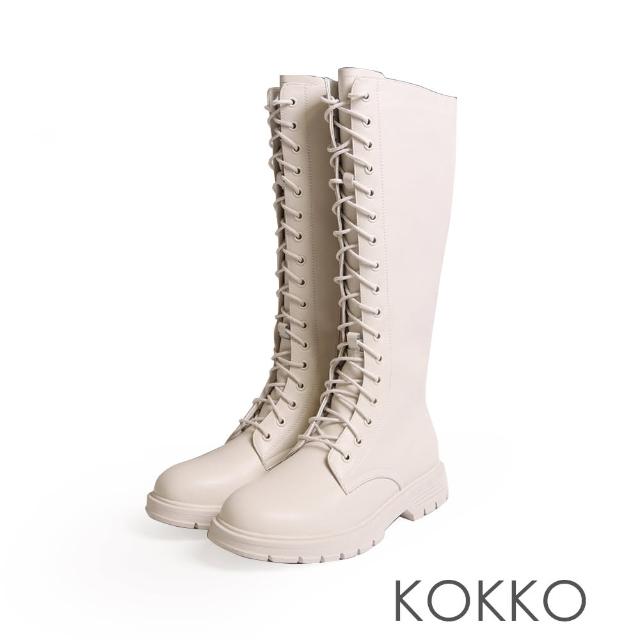 【KOKKO 集團】率性16孔柔軟真皮高筒拉鍊厚底馬丁靴(白色)
