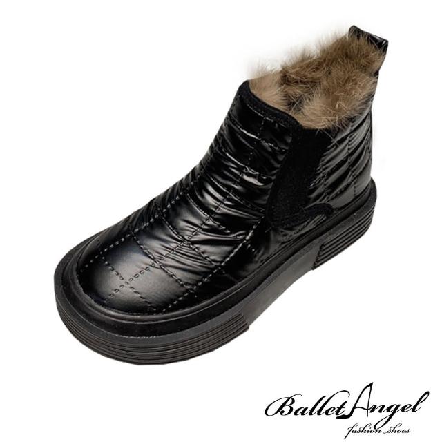【BalletAngel】暖感金屬風格紋保暖雪靴(黑)