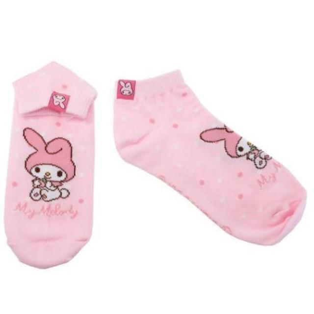 【小禮堂】美樂蒂 成人棉質短襪 22-24cm - 粉點點(平輸品)