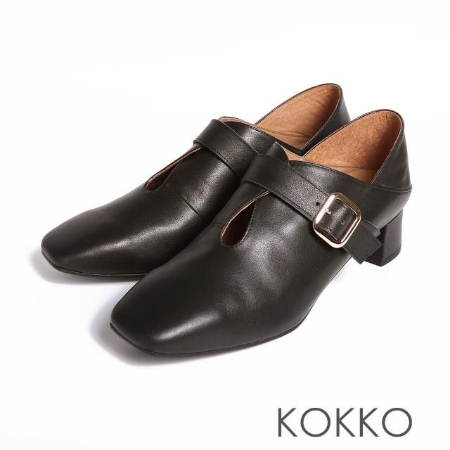 【KOKKO 集團】方頭水滴鏤空造型2WAY微軟可後踩粗跟鞋(黑色)