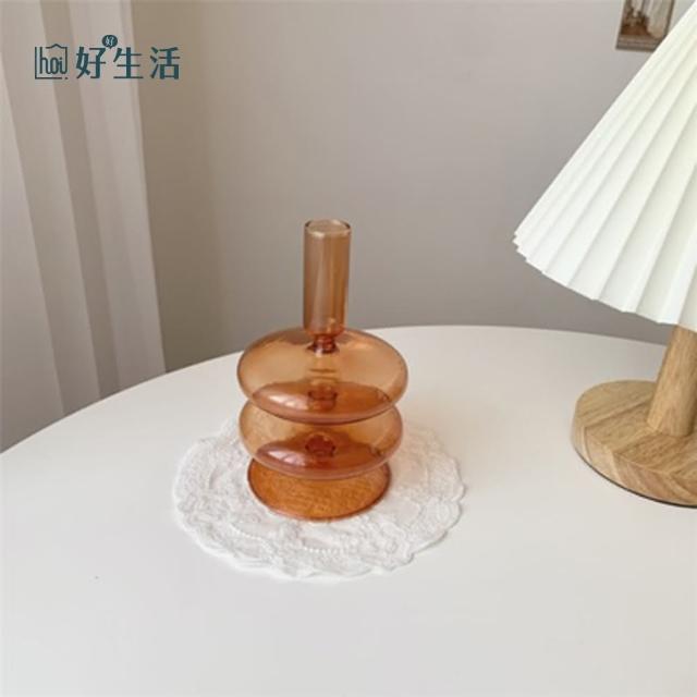 【hoi! 好好生活】復古玻璃燭台花瓶-棕色二層