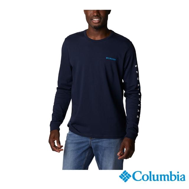 【Columbia 哥倫比亞 官方旗艦】男款- 長袖LOGO上衣-深藍(UAM97210NY  / 2022年秋冬)