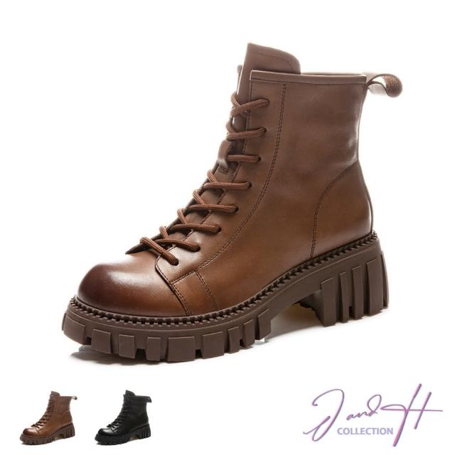 【J&H collection】韓系頂級真皮厚底復古短靴(現+預  黑色 / 棕色)
