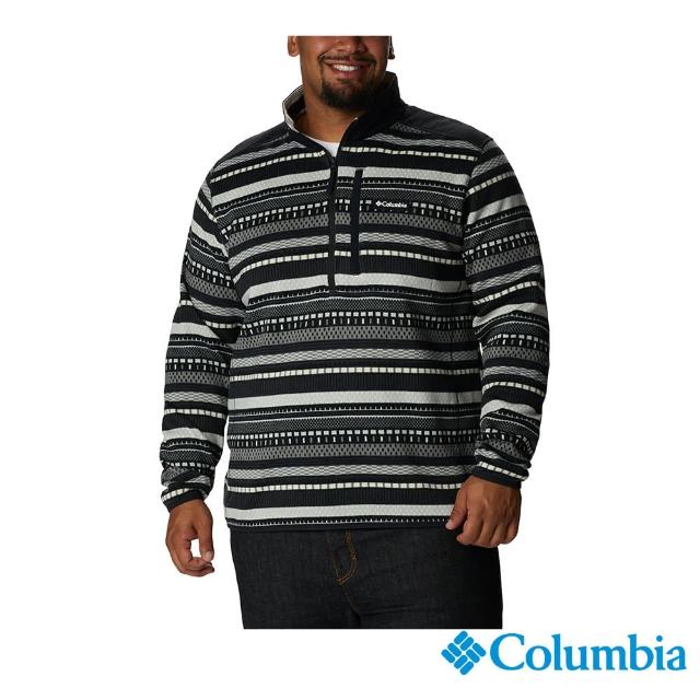 【Columbia 哥倫比亞 官方旗艦】男款- 條紋半開襟刷毛上衣(UAE67530FD  / 2022年秋冬)