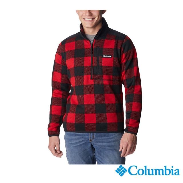 【Columbia 哥倫比亞 官方旗艦】男款- 紅格紋半開襟刷毛上衣(UAE67530RC  / 2022年秋冬)