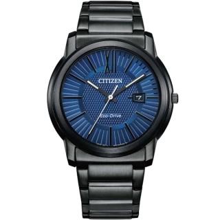 【CITIZEN 星辰】時尚造型格紋光動能腕錶/藍面/42mm(AW1217-83L)