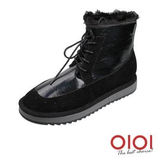 【0101】質感光澤異材拼接暖毛綁帶雪靴(黑)