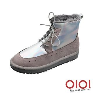【0101】質感光澤異材拼接暖毛綁帶雪靴(銀)