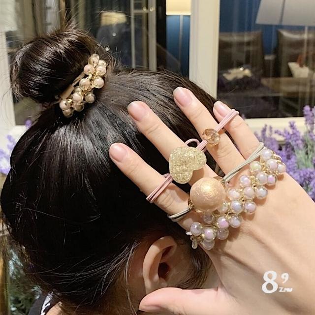 【89 zone】法式古典珍珠愛心手鍊時尚OL 髮繩 髮圈 髮束 3 入 1 組(不挑款/混色隨機出貨)