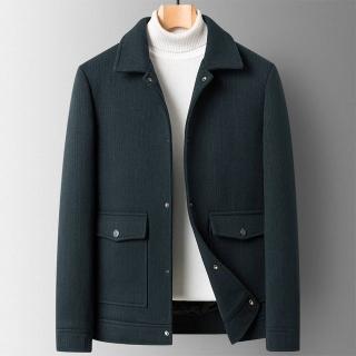 【米蘭精品】毛呢外套羊毛夾克(翻領純色休閒保暖男外套3色74de23)
