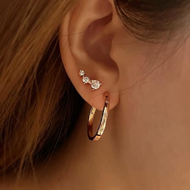 【CReAM】Demeter 925純銀鍍14K金色/白金色 三鑽輕奢亮鑽鋯石女耳環(新年 過年 送禮 禮物)
