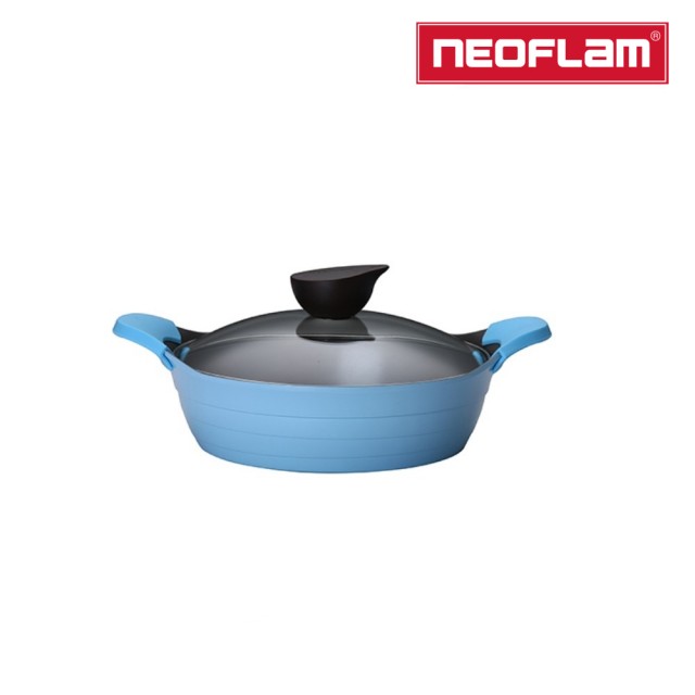 【NEOFLAM】韓國製EELA系列24cm淺湯鍋-淺藍色(含玻璃蓋)