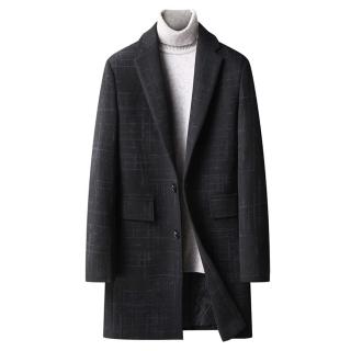 【米蘭精品】毛呢外套羊毛大衣(格紋中長版加厚保暖男外套2色74de52)