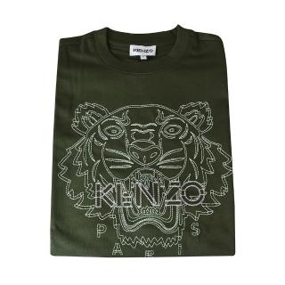 【KENZO】KENZO刺繡白字LOGO虎頭紋圓領短袖T恤(深綠)