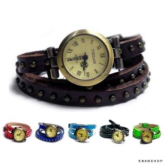 【ENANSHOP 惡南宅急店】三圈纏繞皮革手錶 復古鉚釘 韓國流行 手錶 男錶女錶-0377F
