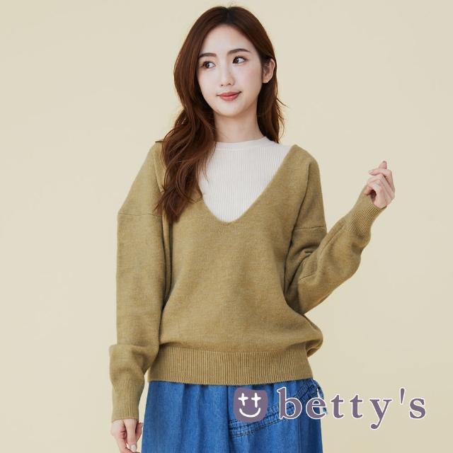 【betty’s 貝蒂思】純色大V領毛衣針織衫(淺黃綠)