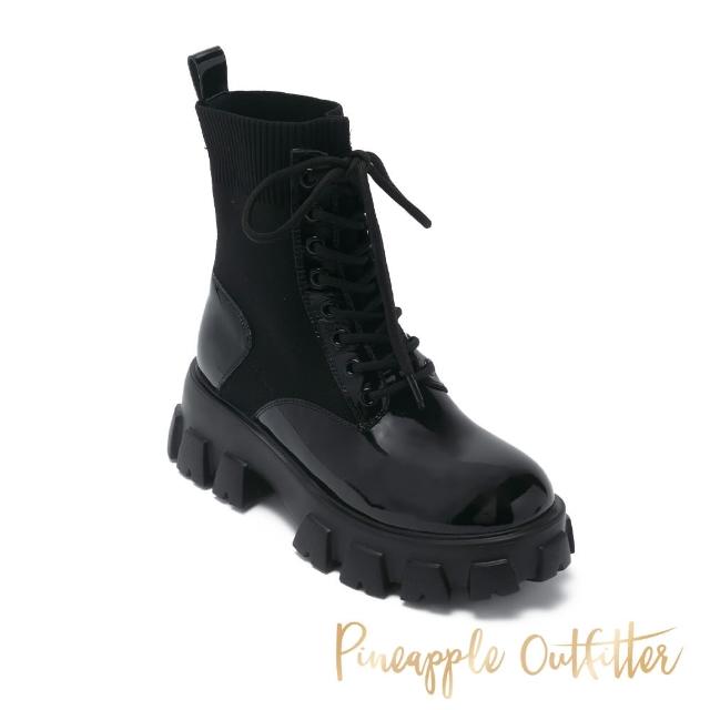 【Pineapple Outfitter】BRITTA 拼接真皮綁帶中筒靴(黑色)