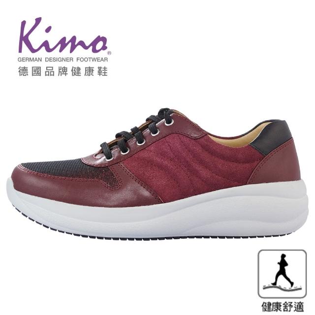 【Kimo】專利足弓支撐-光閃網布牛皮健康鞋 女鞋(勃根地酒紅 KBBWF141177)