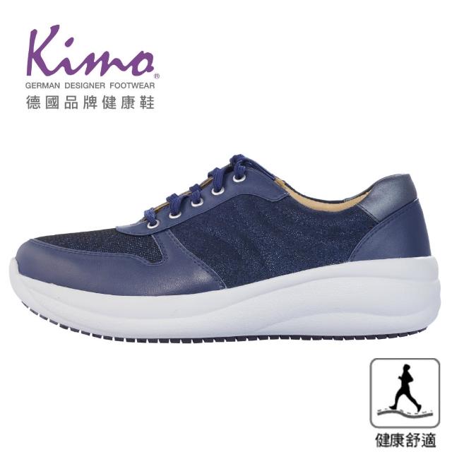【Kimo】專利足弓支撐-光閃網布牛皮健康鞋 女鞋(午夜藍 KBBWF141176)