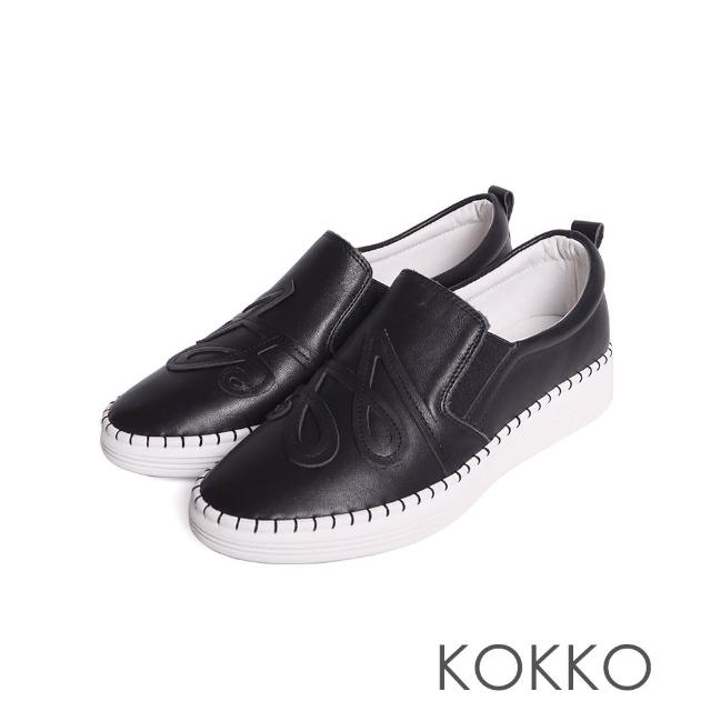 【KOKKO 集團】時尚質感車線圖騰尖圓頭懶人鞋(黑色)