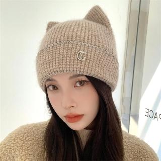 【Acorn 橡果】日系貓耳針織毛帽保暖防風防曬機能帽1737(卡其)